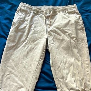 Tan colored casual skate style jogger, cuffed ankle